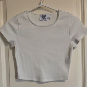 Princess Polly White Ribbed Short Sleeve Crop Tee